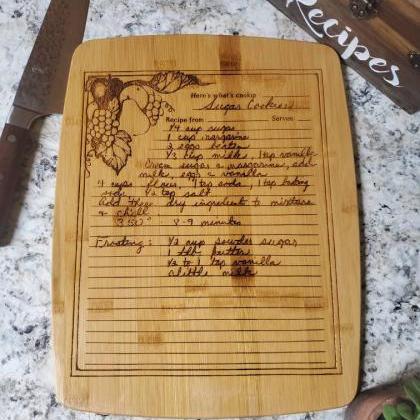 Bamboo Cutting Board, Hand Writing Recipe Cutting..