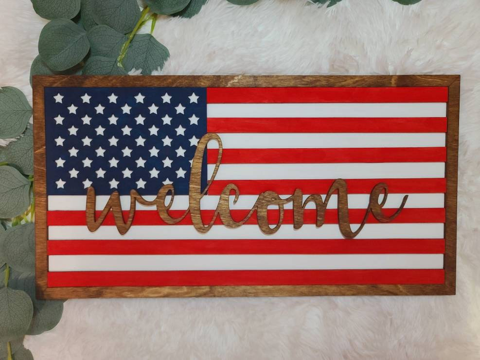 Diy American Flag Sign | 4th Of July Party | Diy Sign | Craft Project | At Home Craft | Craft Kit | Unfinished Project | Fourth Of July