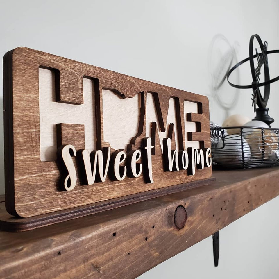 Home Sweet Home State Sign, Bookshelf Art, 3d Sign, Home Decor, Housewarming Gift Idea